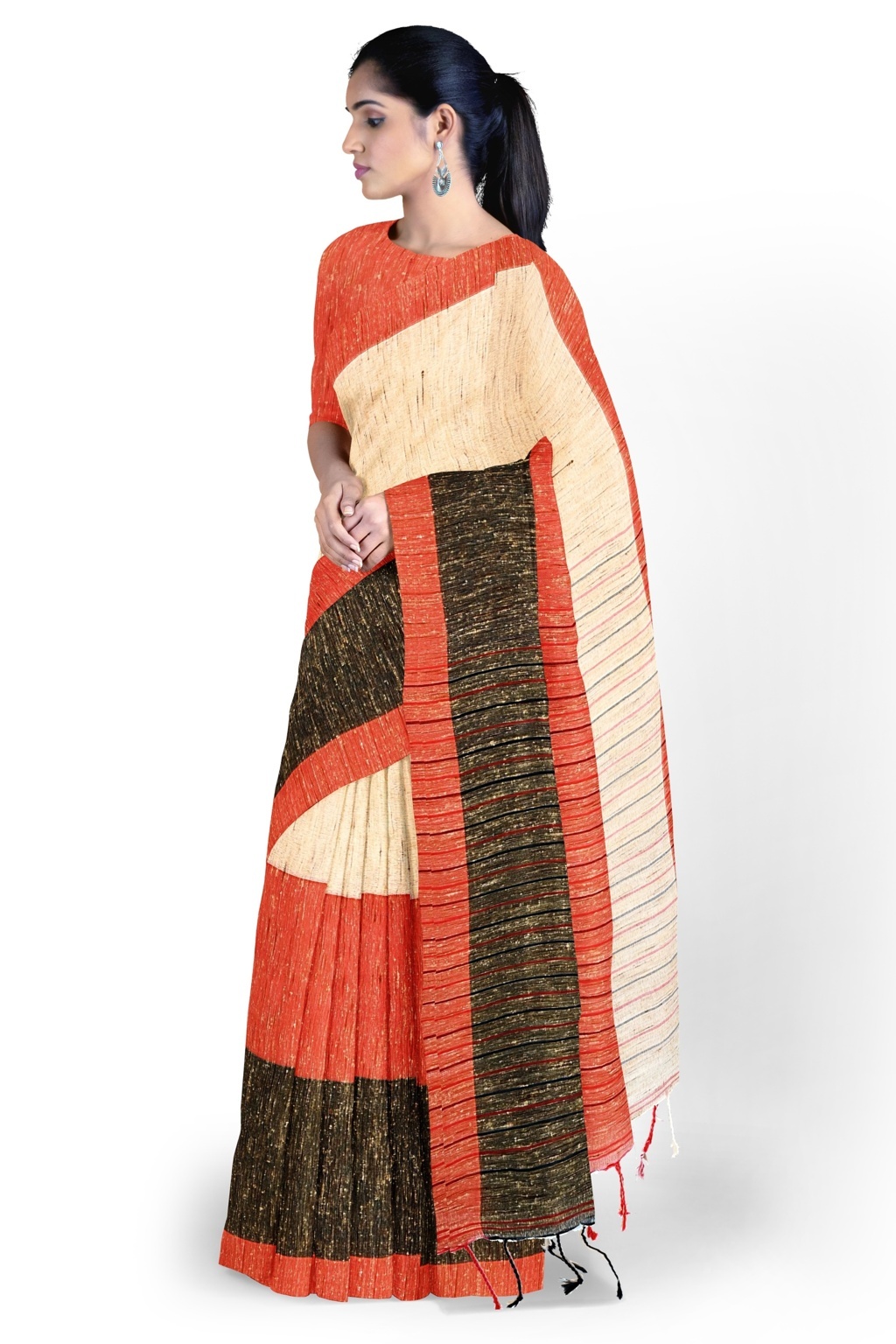 Red White Pure Cotton Kusu Hand Loom Saree (1282)